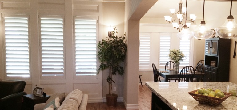 Sacramento shutters in dining room and family room